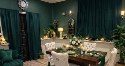 The Emerald Escape Escape: Moody emerald loft near the lake.