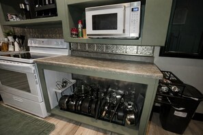 Frigorífico, microondas, horno y placa de cocina