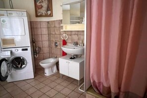 シャワー、ヘアドライヤー、タオル、トイレットペーパー