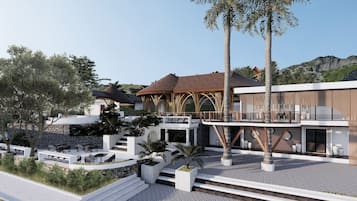 Villa de lujo, 1 habitación, balcón, vista parcial al océano | Sala de estar en el lobby