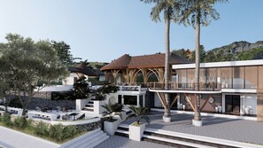 Villa de lujo, 1 habitación, balcón, vistas parciales al mar | Zona de estar del vestíbulo