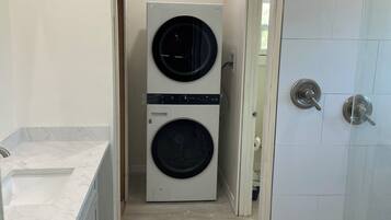 Shower, towels, soap, shampoo