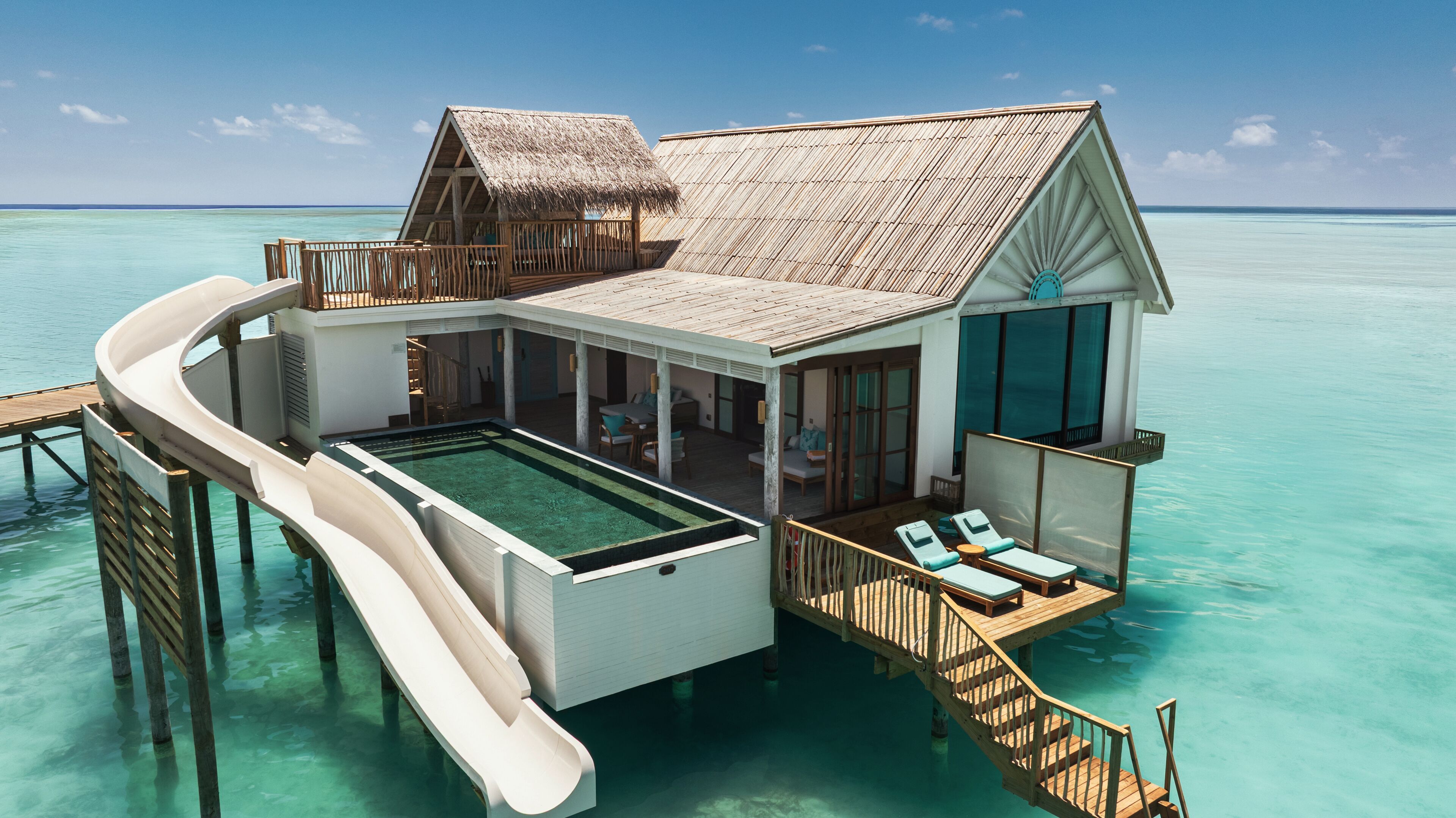 Water Pool Villa with Slide | Egyptian cotton sheets, premium bedding, minibar, in-room safe