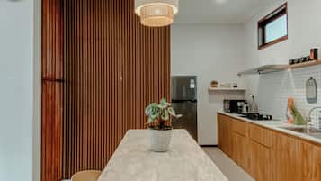 Family Villa, Balcony, Pool View | Private kitchen