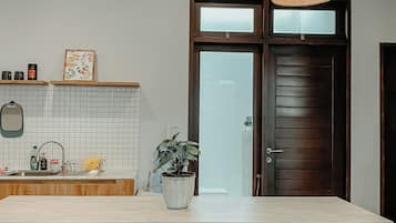 Family Villa, Balcony, Pool View | Private kitchen