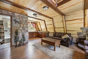 Smart TV, chimenea, reproductor de DVD y videoteca 