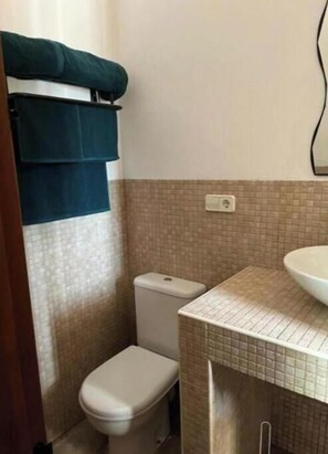 Sèche-cheveux, serviettes fournies, savon, shampoing