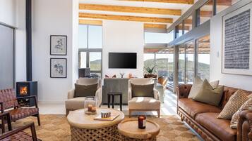 Een 21-inch televisie met satellietzenders en een open haard