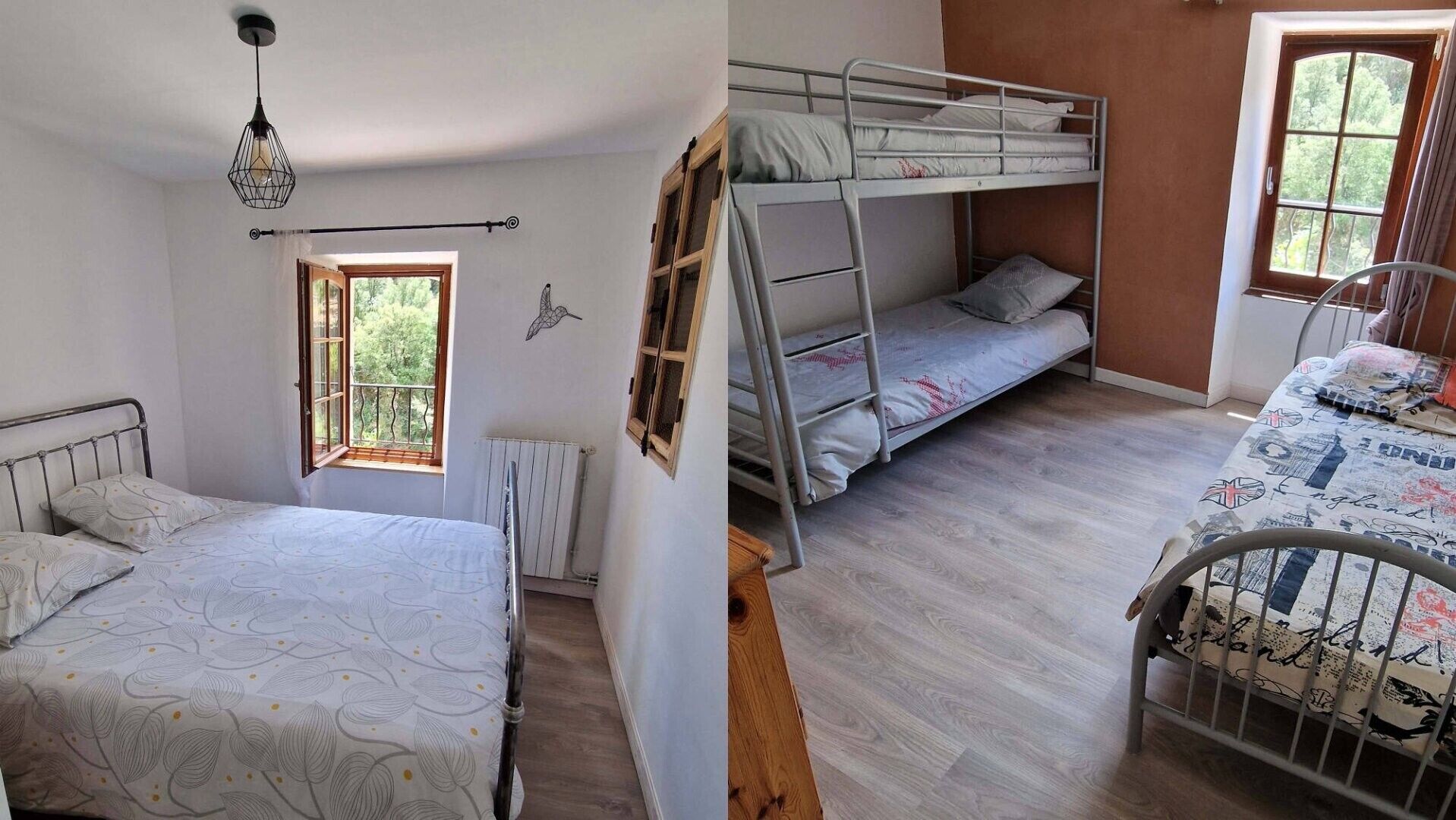 4 makuuhuonetta, silitysrauta/-lauta, vuodevaatteet