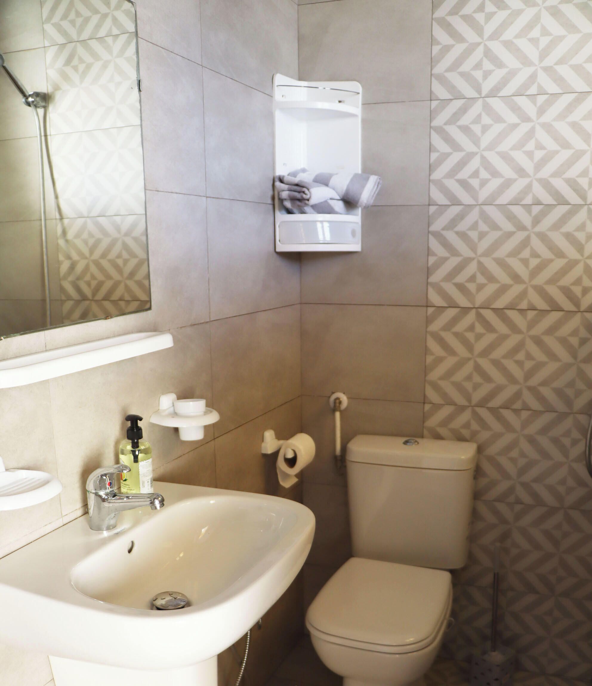 Hair dryer, towels, toilet paper