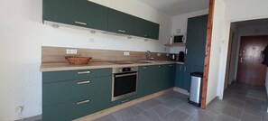 Frigorífico, microondas, horno y placa de cocina