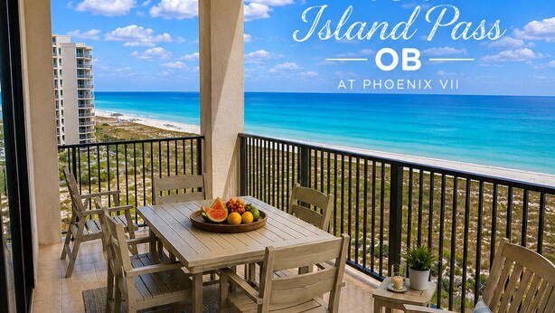 A balcony with a table set for dining, chairs, a rocking chair, and a view of the ocean. - Island Pass OB • Steps to Beach • In the Heart of OB • Fully Loaded • Bunk Room (Orange Beach)