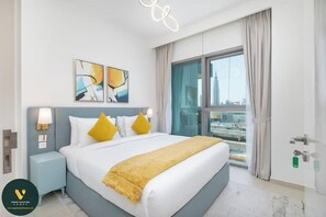 Apartamento superluxo, sacada, vista para a cidade | Roupas de cama de algodão egípcio, roupas de cama premium