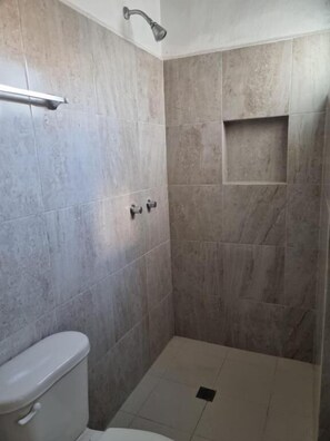 Shower, towels, soap, shampoo