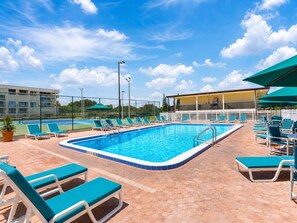 2 outdoor pools, open 9:00 AM to 10:00 PM, pool umbrellas, pool loungers - Ocean Landings Resort and Racquet (Cocoa Beach)