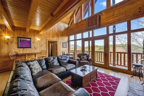 TV, fireplace, table football, offices - Black Bear Escape • Mtn Views, Hot Tub, Game Room (Sevierville)