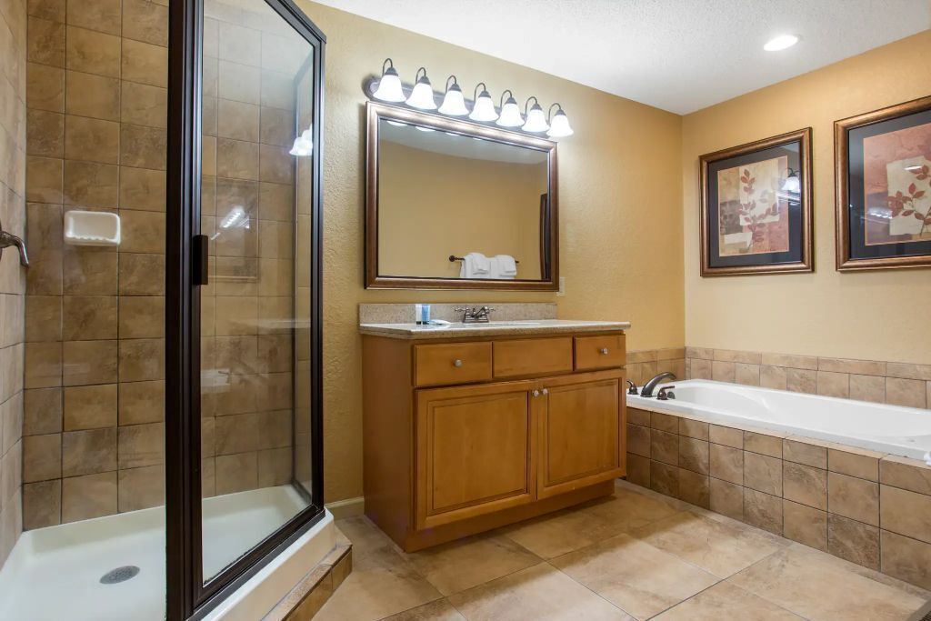 Jetted bath, hair dryer, towels, soap