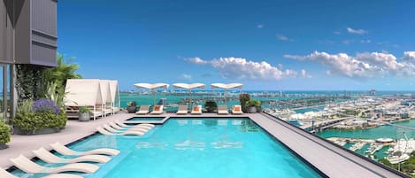 室外游泳池,提供日光浴躺椅