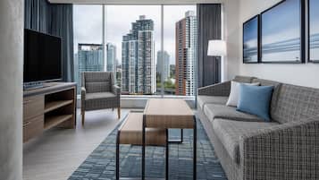 Suite, 1 Queen Bed, Accessible (Mobility&Hearing,Roll-In Shower,W/D) | Living area | 55-inch Smart TV with cable channels, Netflix, streaming services