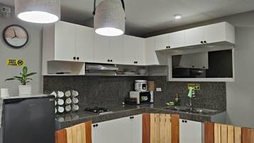 Réfrigérateur, micro-ondes, plaque de cuisson, lave-vaisselle