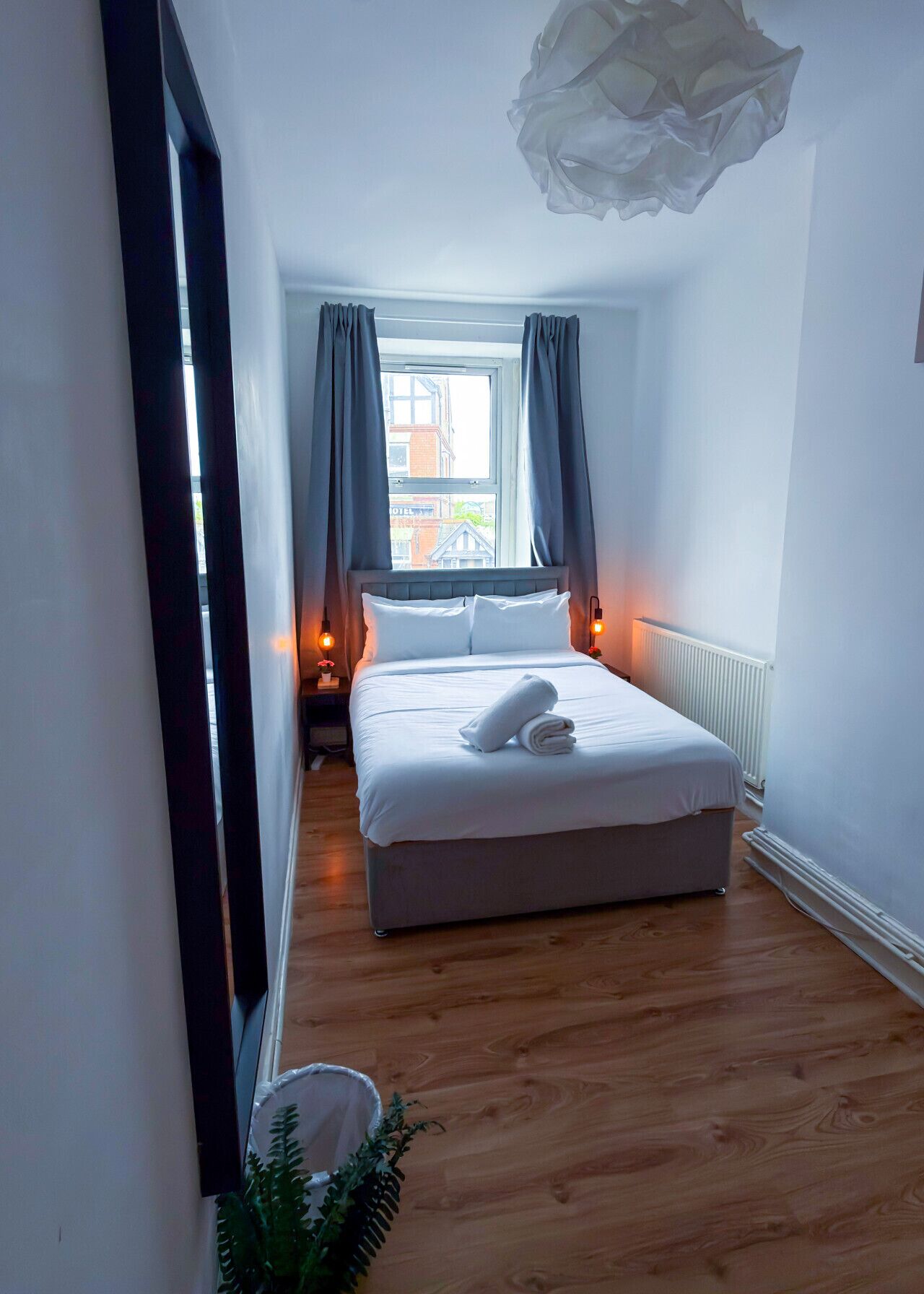 1 bedroom, desk, iron/ironing board, travel cot