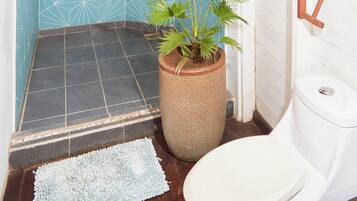 Shower, soap, shampoo, toilet paper