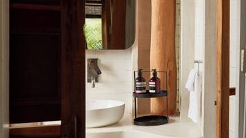 Regadera, jabón, shampoo, papel de baño