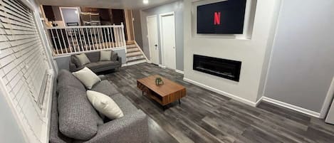 TV, fireplace, offices