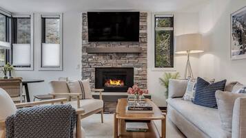 Télévision, cheminée, chaßne hi-fi, espaces bureaux