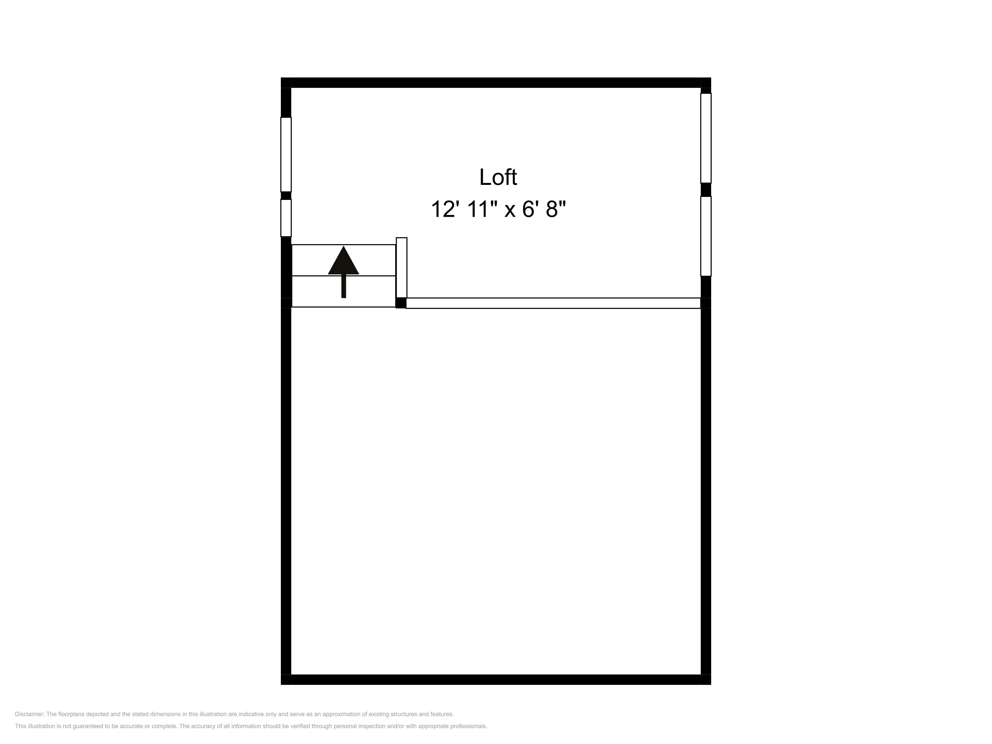 Ein Loftsraum mit den Maßen 3,70 x 1,83 x 2,03 Meter.