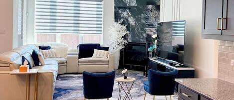 TV, fireplace, stereo