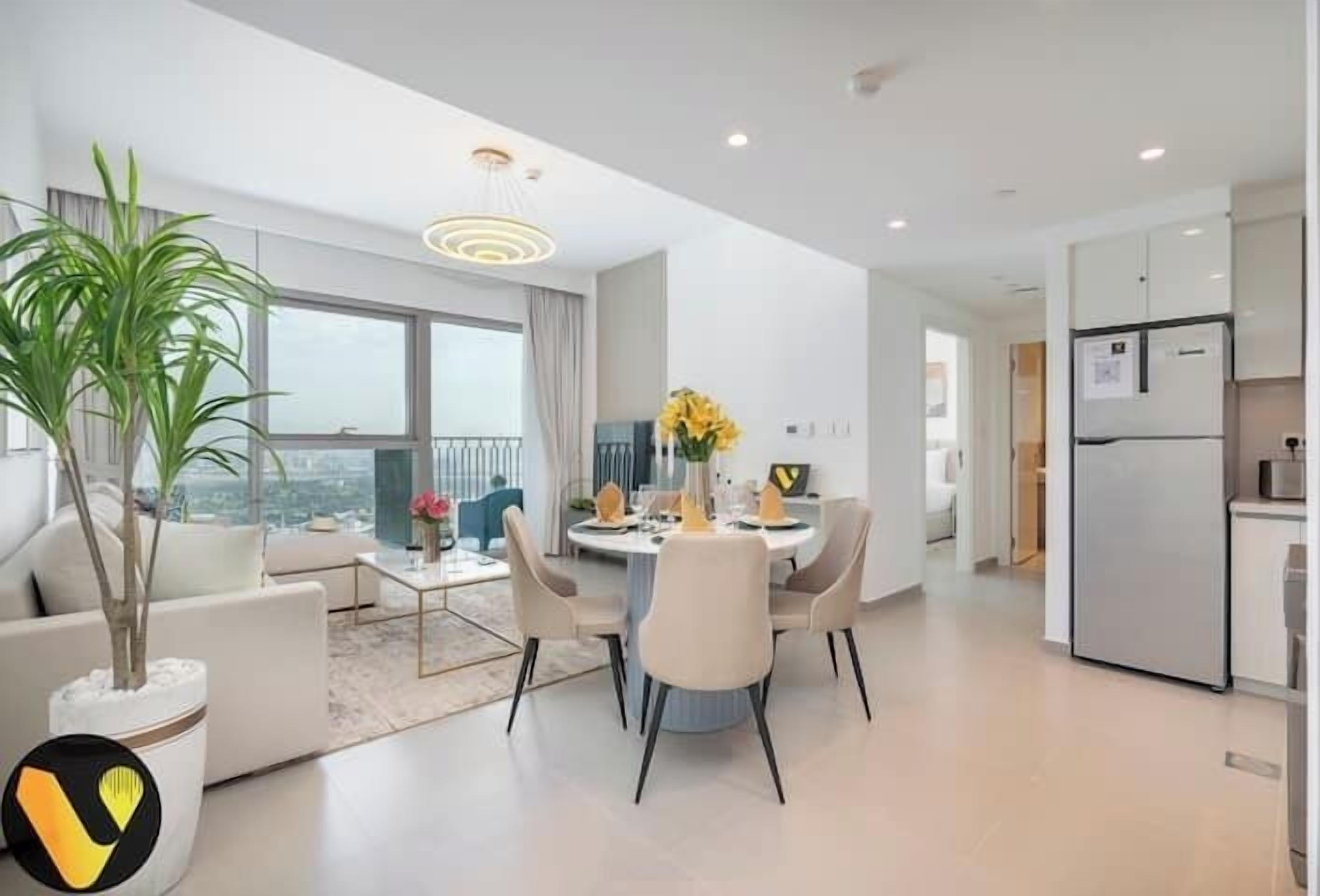 Luxury-Apartment, Balkon, Stadtblick | Essbereich im Zimmer