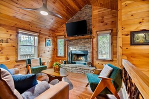 TV, fireplace, video games - Twig Hollow-Hot tub, fire pit, dog friendly, view (Mineral Bluff)