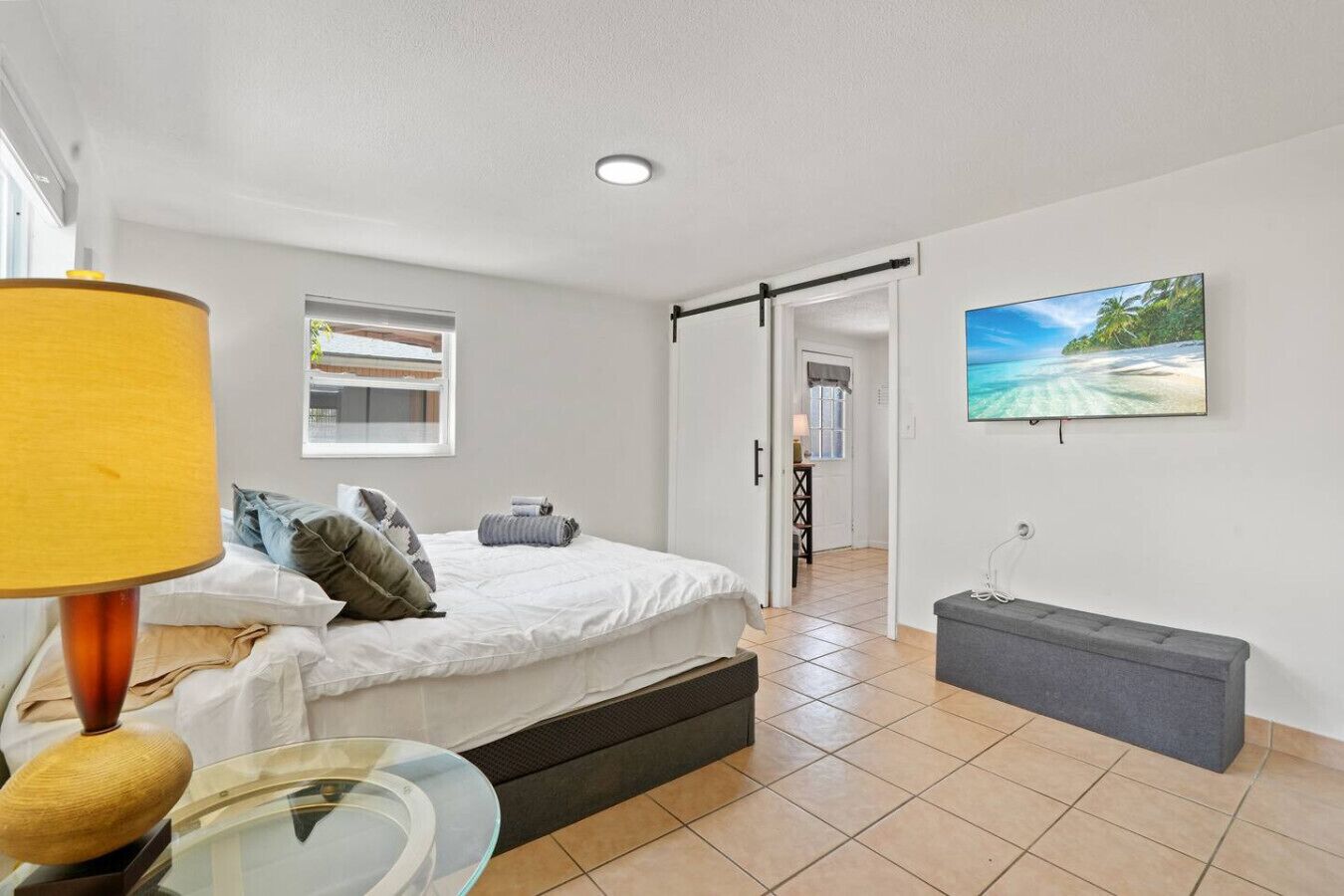 1 bedroom, desk, iron/ironing board, travel crib