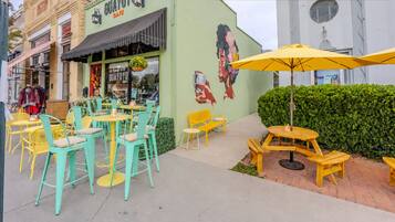 Coffee shop patio steps away