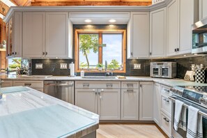 Fridge, microwave, oven, stovetop - Private FLX Retreat | 200' Seneca Lakefront | Pool (Geneva)