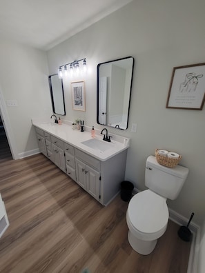 Hair dryer, towels, toilet paper