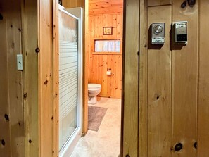 Shower, towels, toilet paper