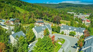 Una vista aerea di una zona residenziale con numerosi edifici, strade e aree verdi circostanti.