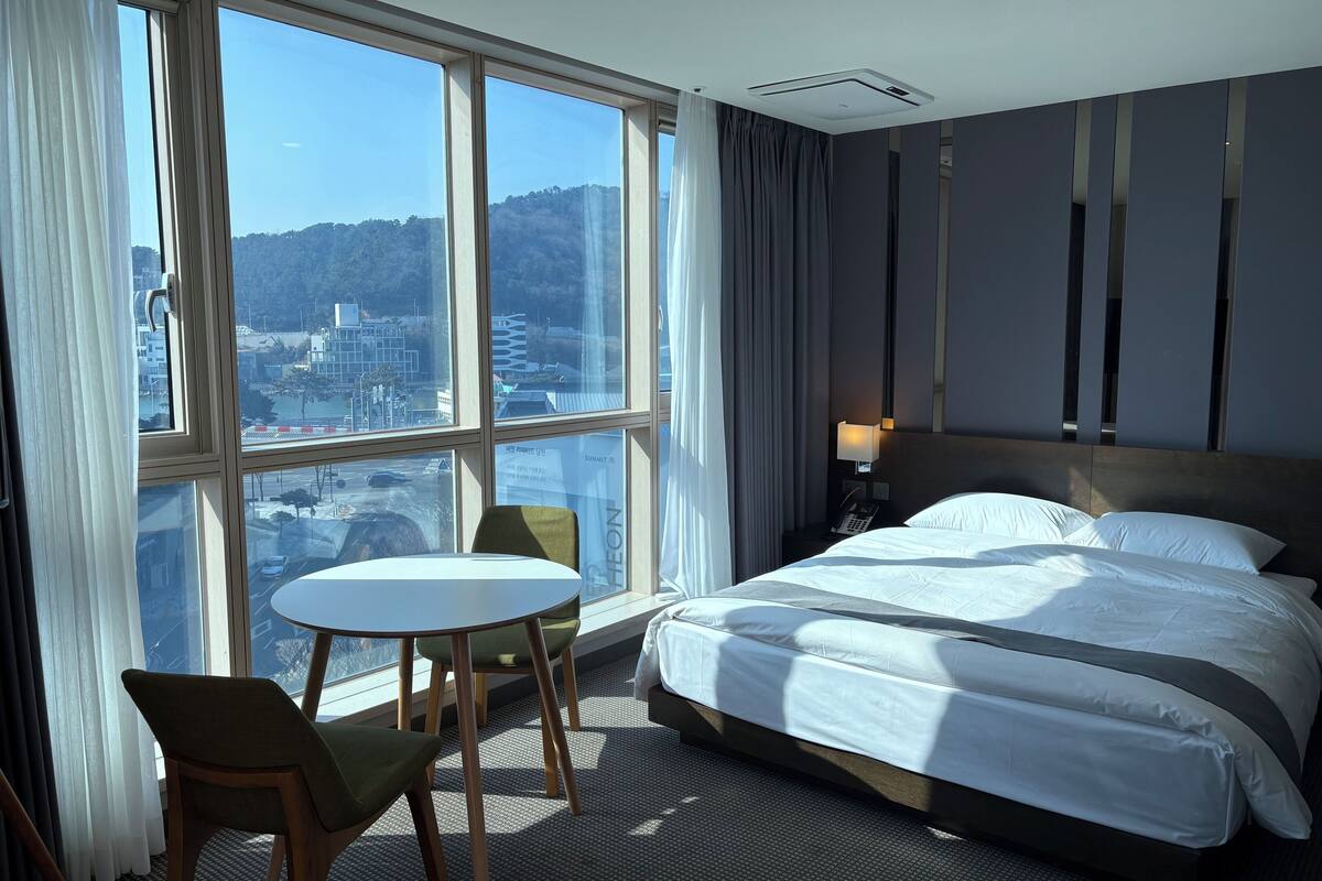 Deluxe dubbelrum - utsikt mot staden | Skrivbord, mörkläggningsgardiner och gratis wi-fi