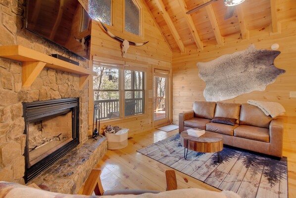 TV, fireplace - Steps to Nat’l Forest Trails: Quiet Ellijay Cabin (Ellijay)