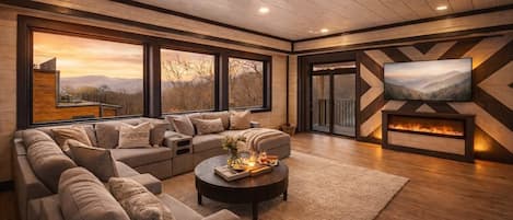 TV, fireplace, foosball, offices