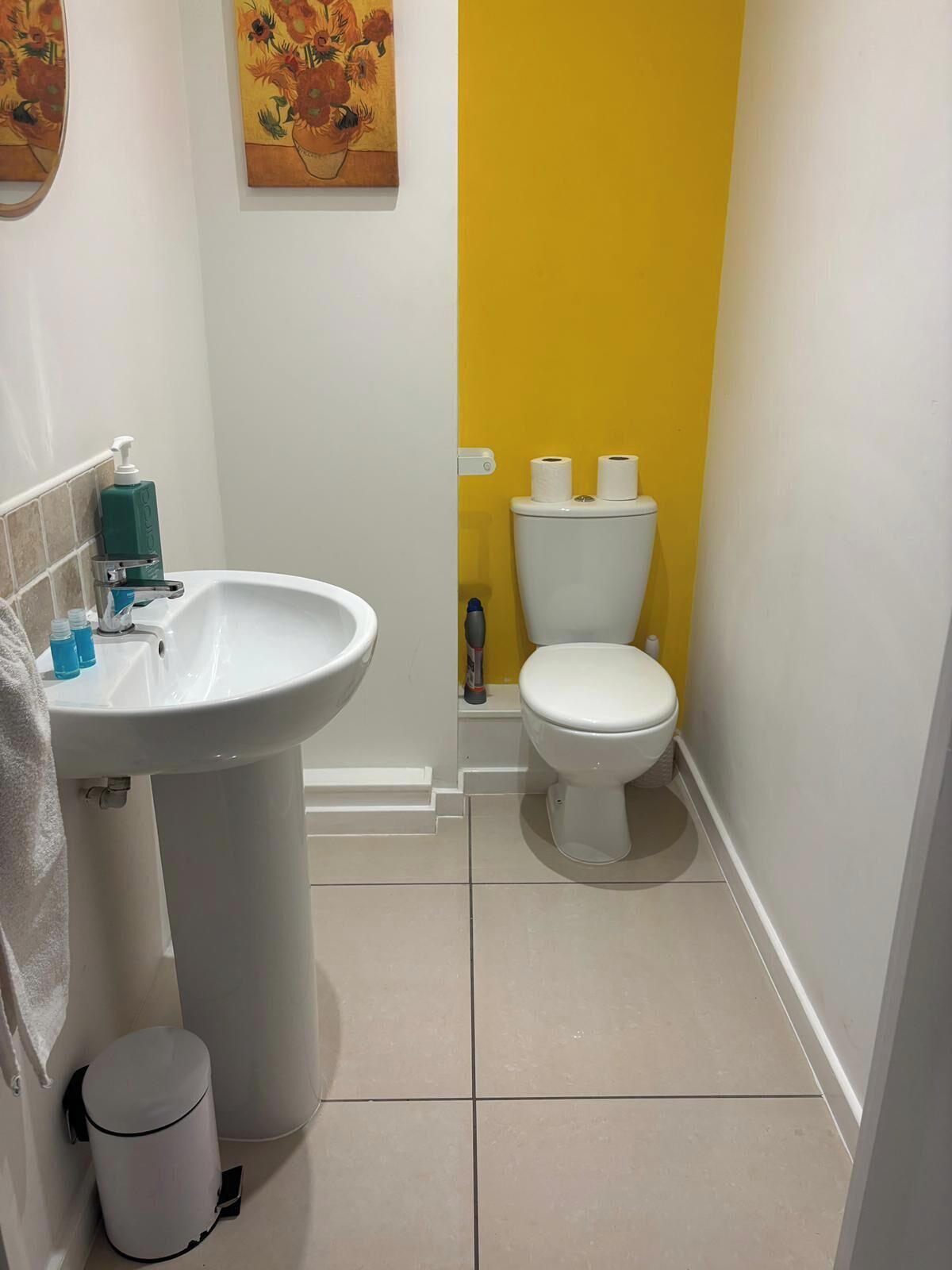 Combined shower/bathtub, deep-soaking bathtub, hair dryer, towels