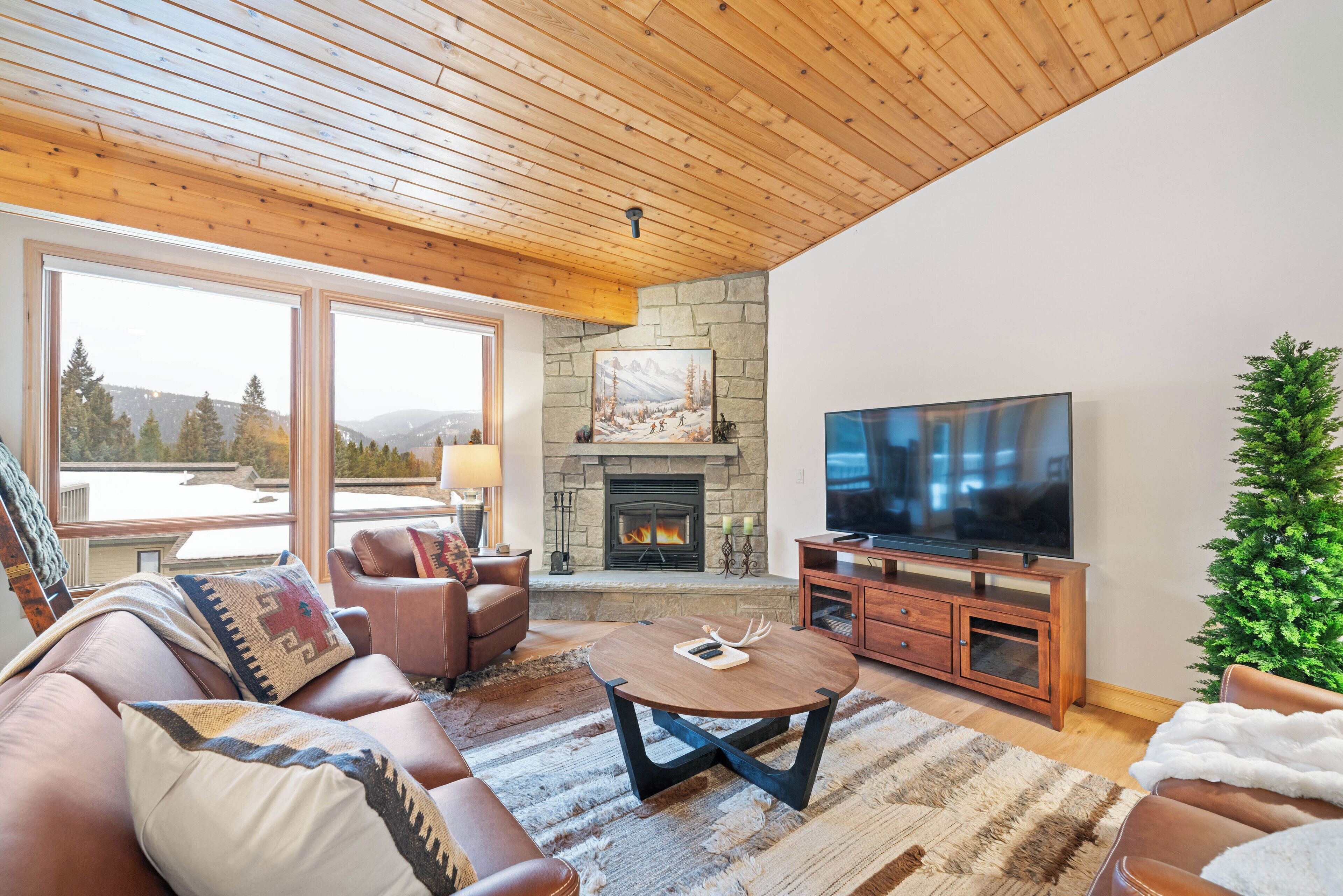 Una televisión, una chimenea