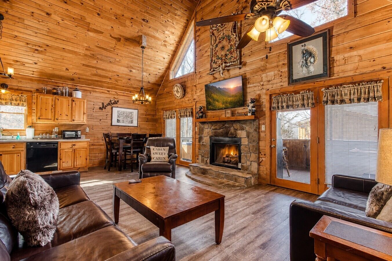 TV, fireplace