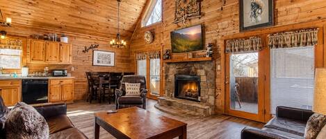 TV, fireplace