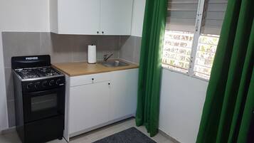 Fridge, oven, cookware/dishes/utensils