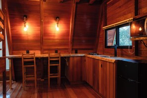 Fridge, microwave, stovetop, electric kettle