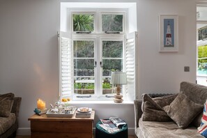 Älytelevisio, takka, kirjoja