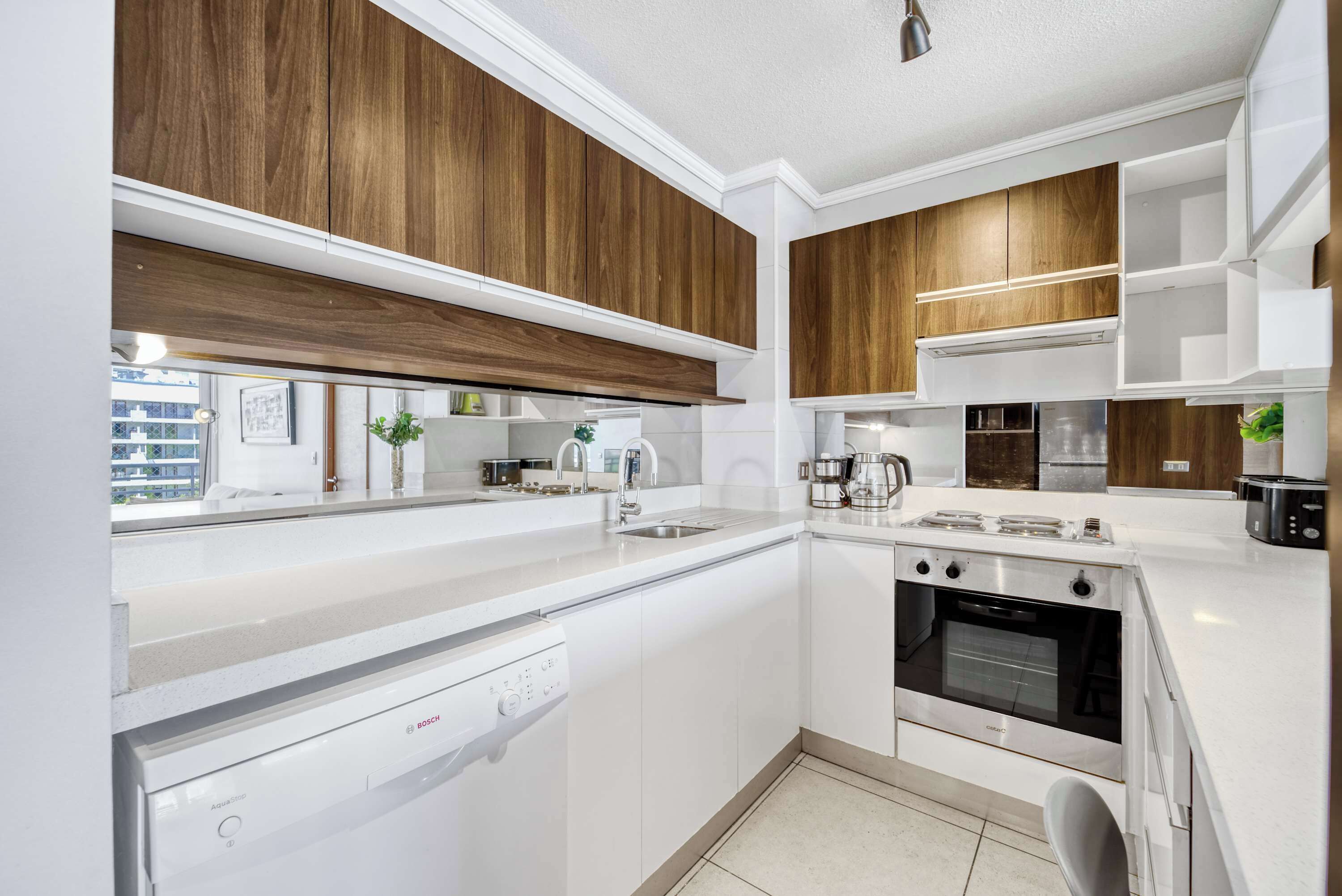 Fridge, microwave, stovetop, toaster